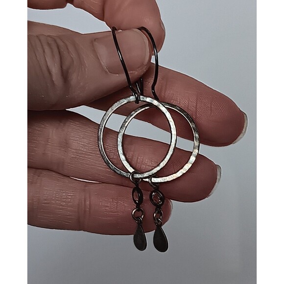 Boho Sterling Silver Hook & Mixed Metal Crystal Dangle Earrings 2.5 in - Picture 11 of 11